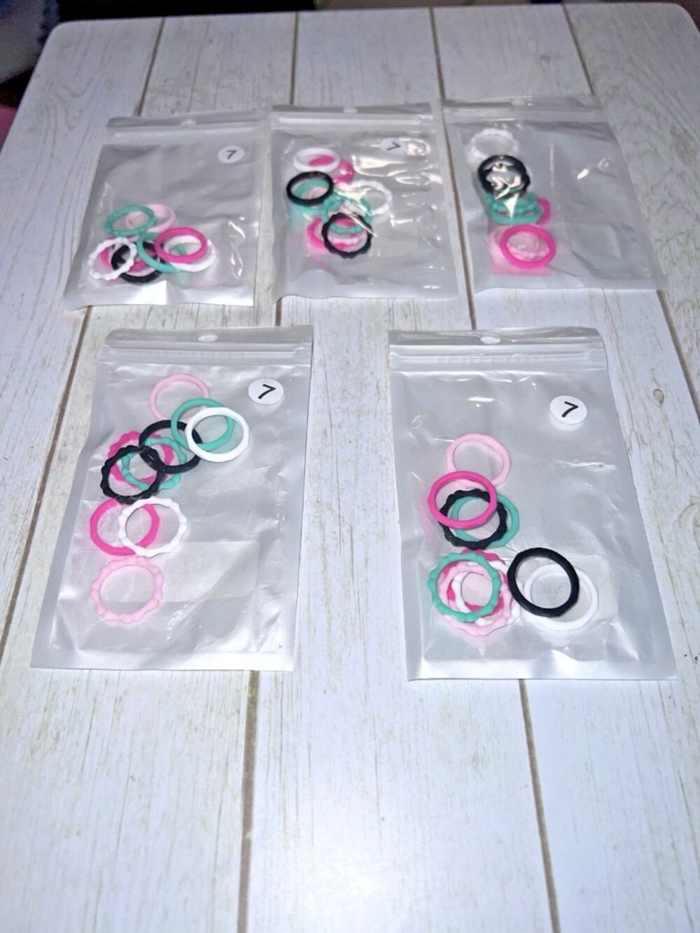 Silicone Rings Assorted Colors 5 Packs Of 10/ 50 Total Sz 7